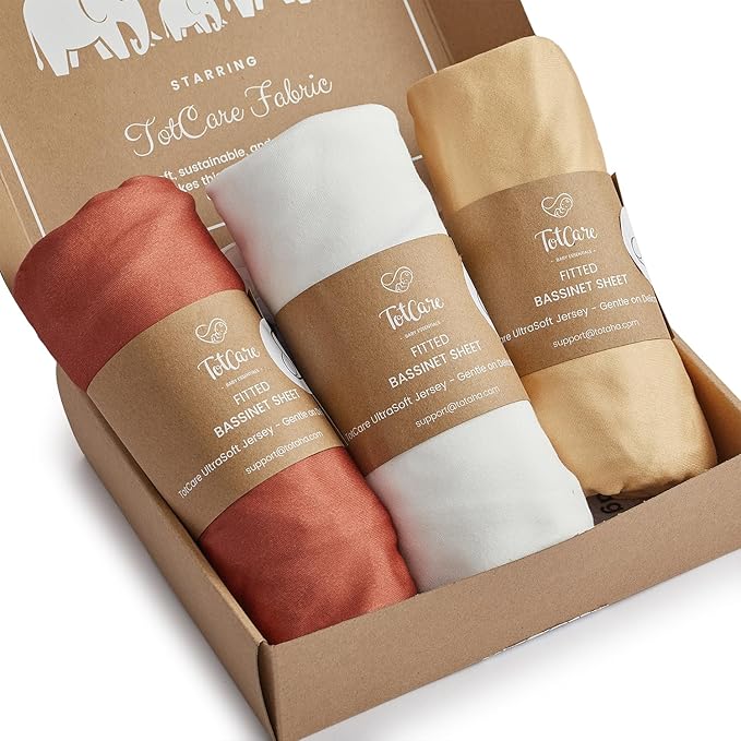 Bassinet Fitted Sheets Compatible with 4moms Breeze Plus Bassinet Model 1045 - Buttery Soft, Silky Comfort, Premium Stretchy Bassinet Sheets - Burnt Orange+Mustard Yellow+ Gray, 3 Pack