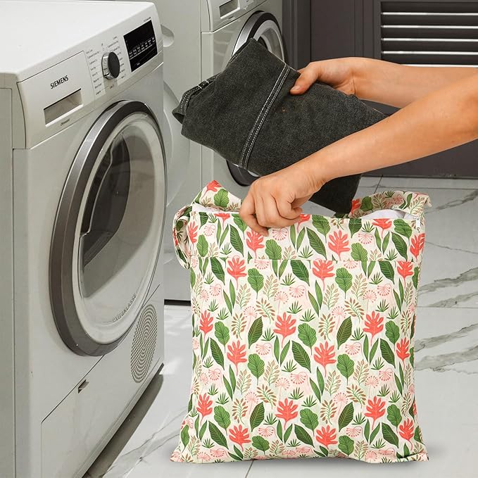 2pcs Travel Waterproof Laundry Bag, Cloth Diaper Wet Dry Bags with Handle & 2 Zipper Pockets, Reusable Washable Dirty Clothes Bag for Baby Adult Travelling Hanging, Bathing Beach Pool Daycare