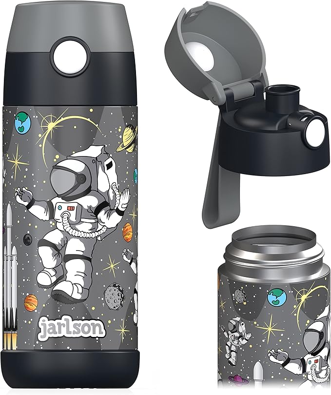 Jarlson® Mali Children's Water Bottle, Thermal Stainless Steel Water Bottle, BPA-Free, Leak-Proof, Children's Bottle with Chug Lid, Bottle for School, Nursery (Astronaut 'Star', 350 ml)