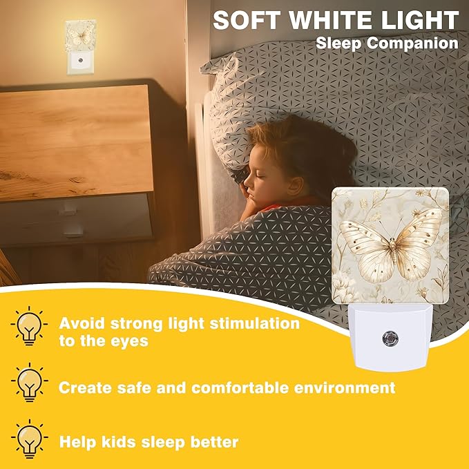 Beautiful Butterfly and Flower Night Light, Plug-in Nightlight with Dusk to Dawn Auto Sensor for Home Bedroom Hallway Kitchen 0.5W Sleep Friendly Led Lamp for Women Men