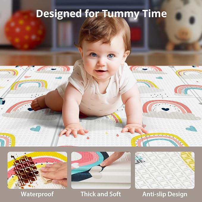 71x59 Foldable Foam Baby Play Mat for Floor, Babies Activity Tummy Time Playmat, Kids Non Toxic Foam Thick Play Mat for Baby, Toddlers, Waterproof & Anti-slip Crawling Mats