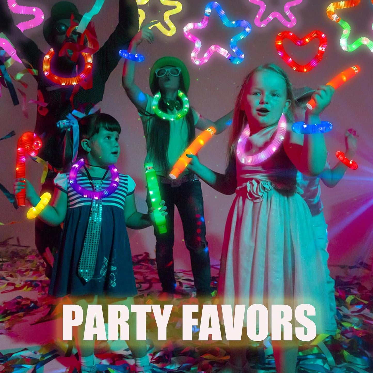 8 PCS Light Up Glow Pop Tubes, Neon Glow Sticks Party Favors for Kids 3-8-12, Fidget Stress Relief Toys, Toddlers Goodie Gift Bag Stuffer Fillers,Classroom Prizes Rewards, Party Yard Decorations