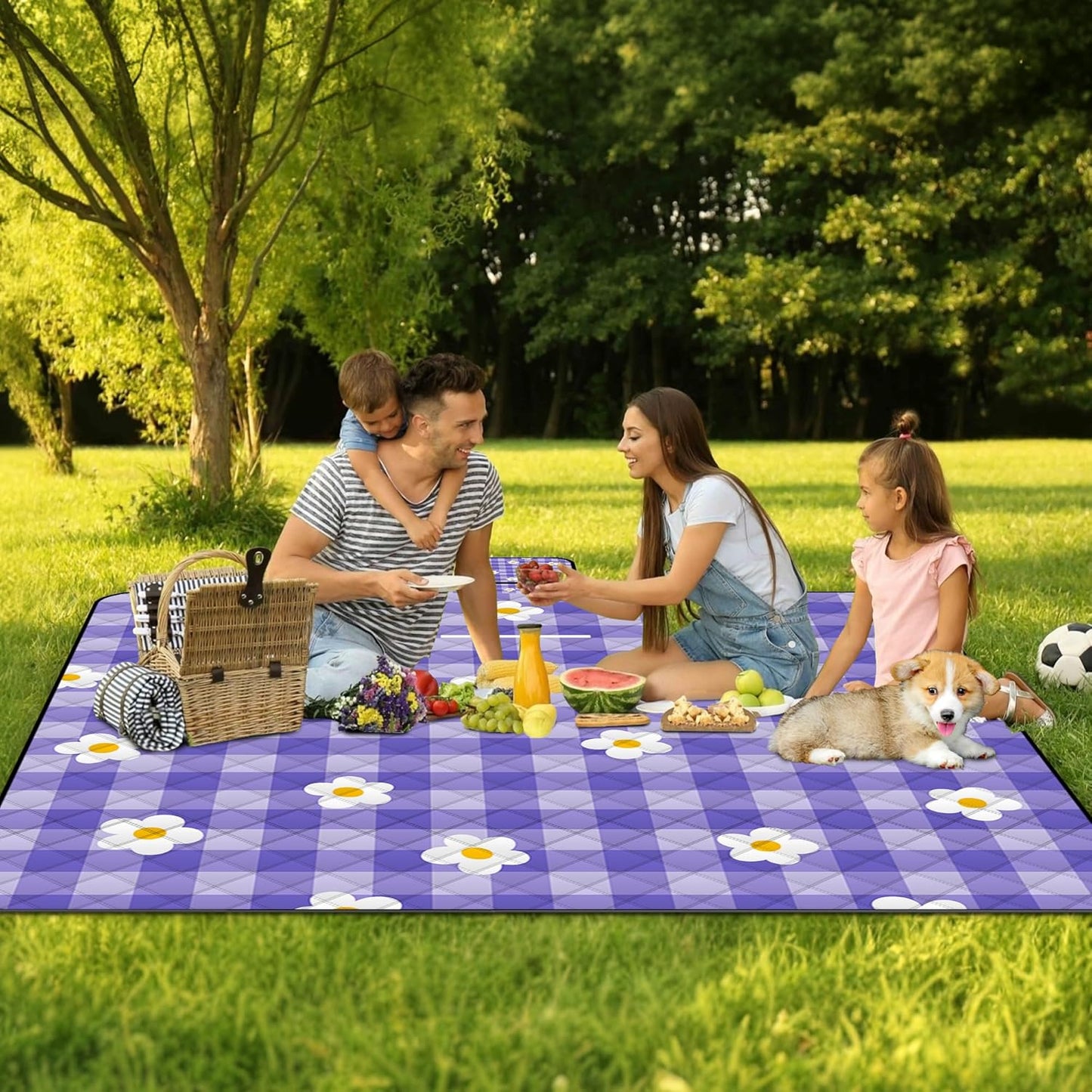 Extra Large Picnic Blanket Waterproof,80"x 80"Foldable Machine Washable Beach Blanket,Outdoor Blanket for 6-8 Adults,Suitable for Indoor Crawling,Park Beach,Camping,Hiking,Family Travel(Purple)