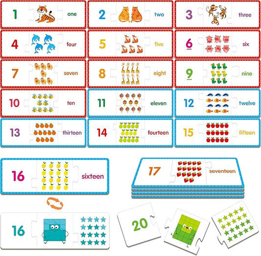 1-20 Number Puzzles, 20 Self-Correcting Matching Puzzle Set, Educational Counting Game Math Numbers Learning Toys for Toddlers, Preschool, Kids Aged 3-5