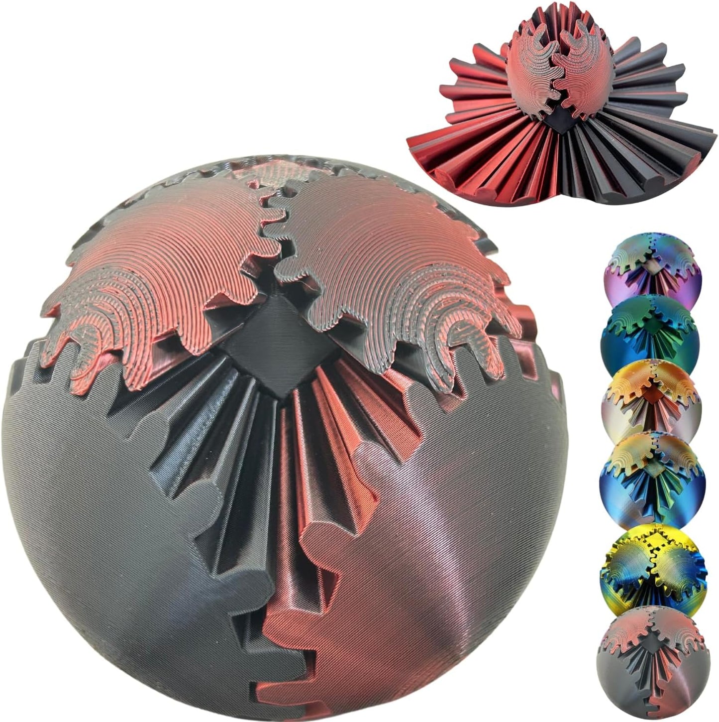 Gear Ball, 3D Printed Gear Ball Spin Ball Cube Fidget Toy, Gear Sphere, Gear Ball Fidget Toy, Stress Ball, GearSphere Desk Toy, Fidget Ball, Gear Toy for Anxiety Relaxing (Laser Dark Red)