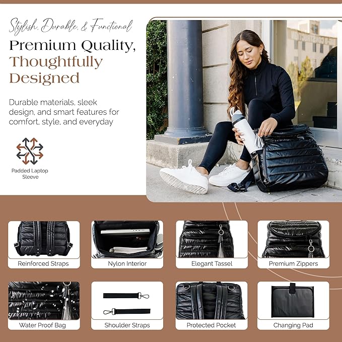 Citi Collective Gallery Diaper Bag Backpack - Casual Day-to-Day Backpack Fits 15" Laptop - Travel Bag with Multiple Compartments, Pockets, Portable Changing Pad, and Shoulder Strap-Black