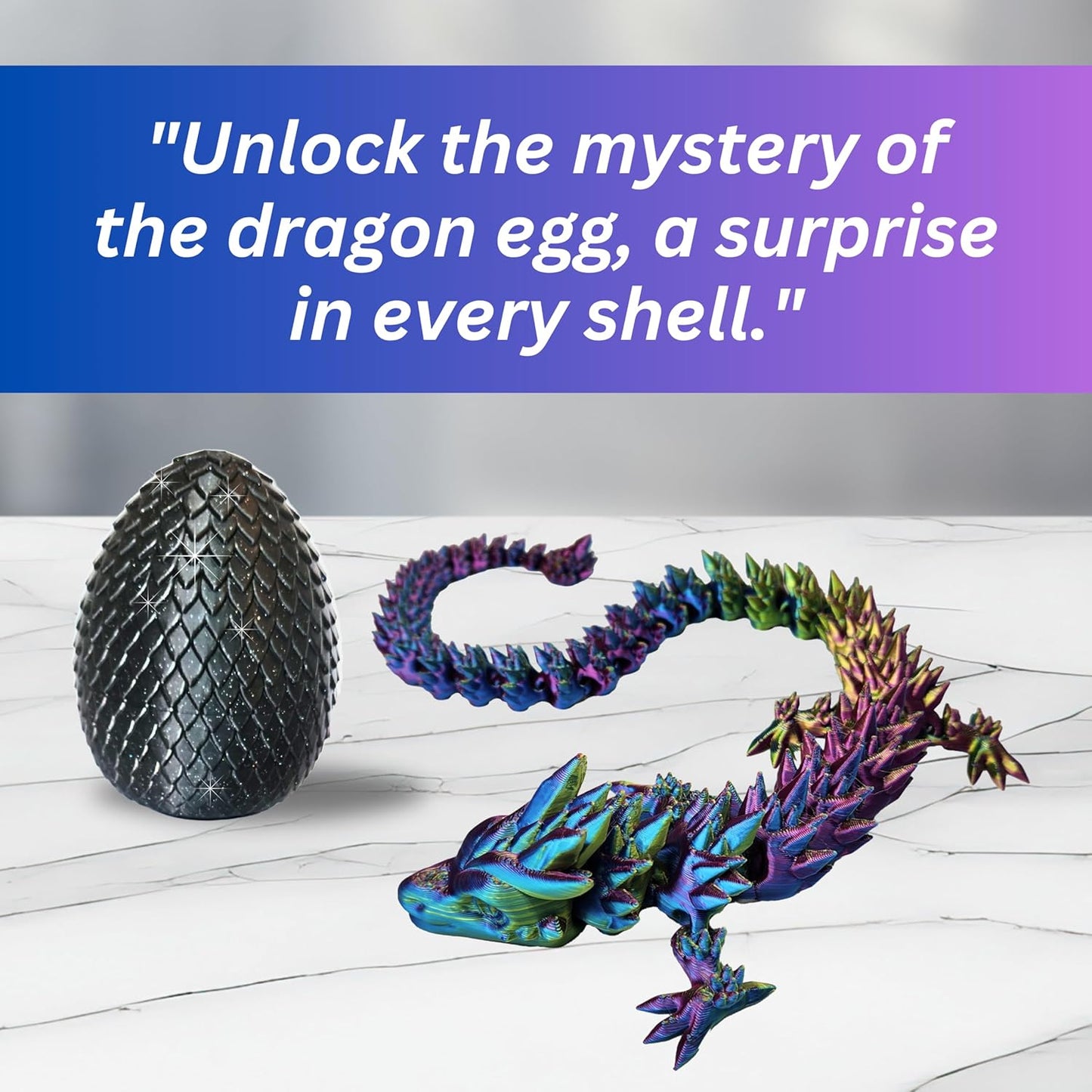Big 20" Color-Morphing Dragon with Magic Sparkle Egg (Improved Design) Made in USA | Articulated 3D Dragon Eggs with Dragon Inside (RAINBOW & BLACK EGG)