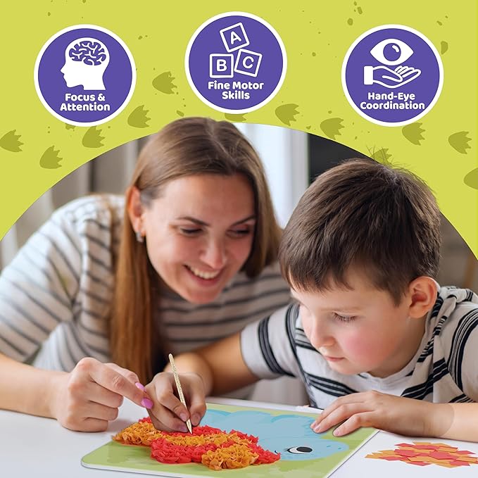 jackinthebox Poke Poke Art – Dinosaurs Theme, Mess-Free Fabric Art and Craft, Flower Pressing Kits, Gift for Kids, Toys for Girls and Boys Ages 4 5 6 7 8