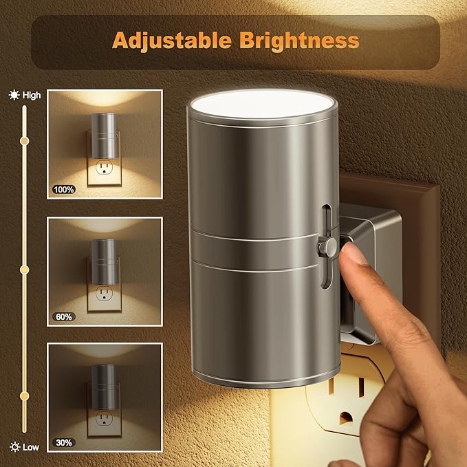 JandCase Night Light, LED Night Lights Plug into Wall, 2 Pack Automatic Nightlight with Light Sensor, 3000K Soft White 0-100LM Dimmable Modern Nightlight for Kids Bedroom Hallway