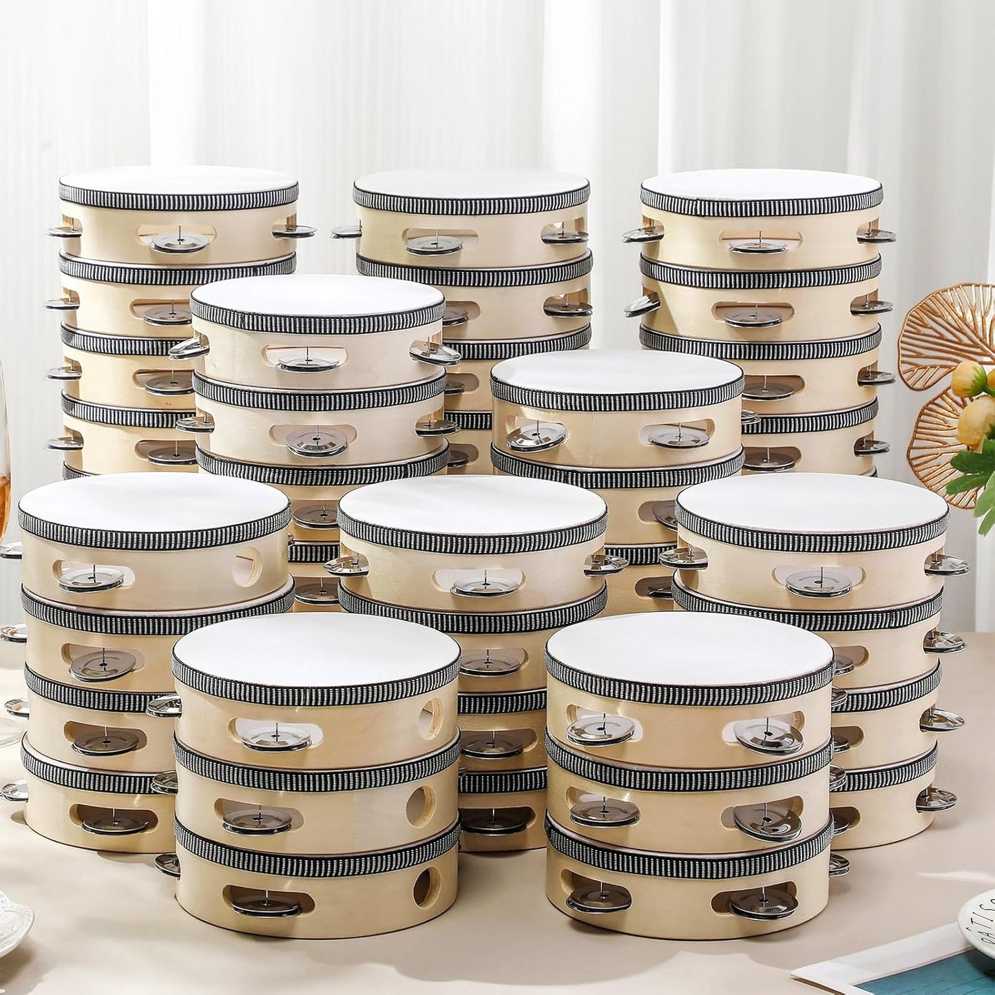 50 Pcs 6 Inch Wedding Tambourine Bulk Drum for Adults Hand Held Percussion Gift Wood Metal Jingles Musical Educational Drum Instrument for Church Wedding Party Favor