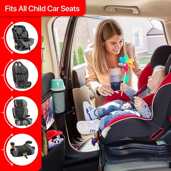 Helteko Car Seat Protector - 2 Pack Car Seat Cover for Child Carseat with Thickest Padding, 600D Oxford, Waterproof & Durable Fabric, Non-Slip Back, 2 Mesh Storage Pockets, Black