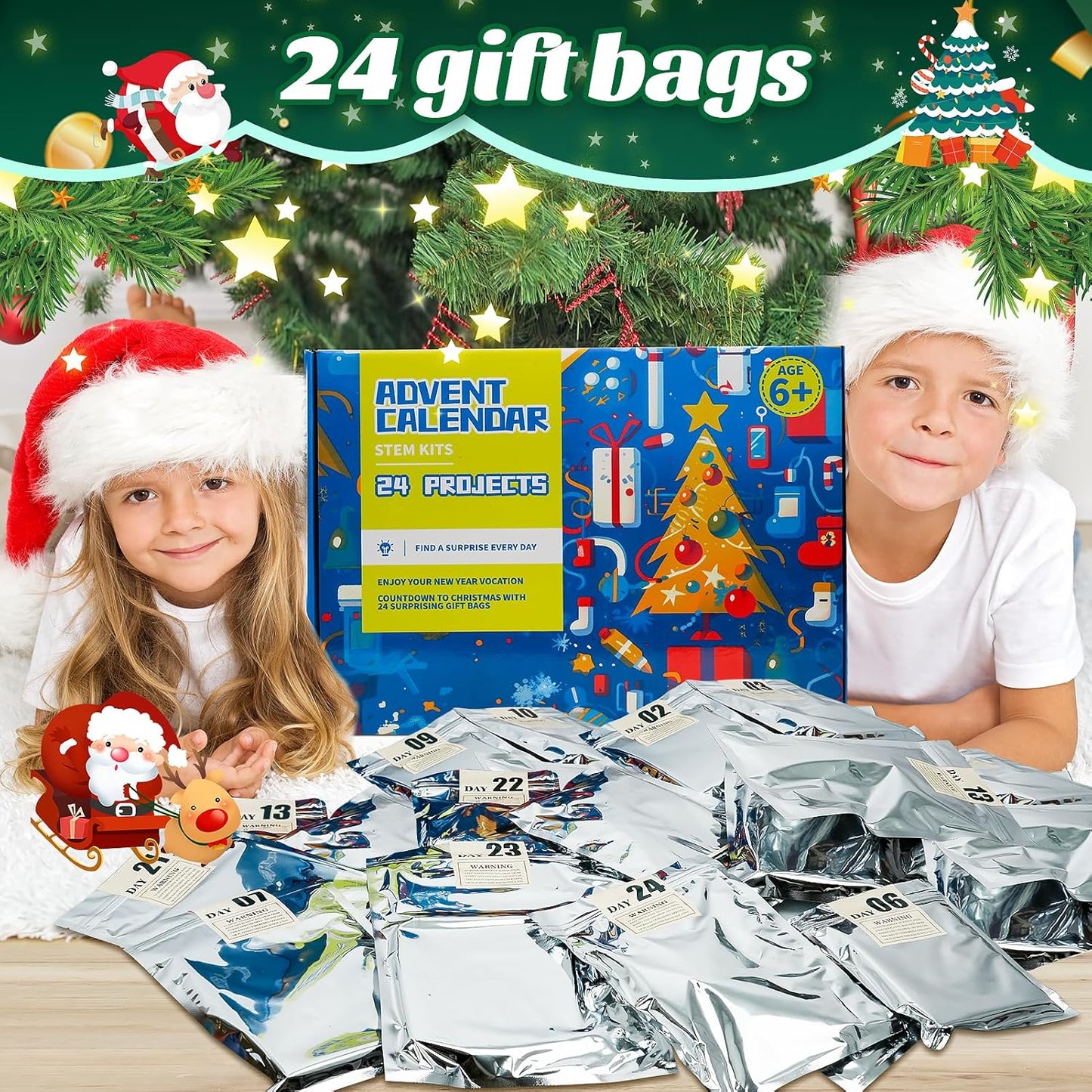 Christmas Advent Calendar 2024 Stem Kits Calendar for Kids Boys- 24 Days Christmas Countdown Educational Projects Crafts Advent Calendar Wooden Puzzles Xmas Surprise Gift for Kids Teens