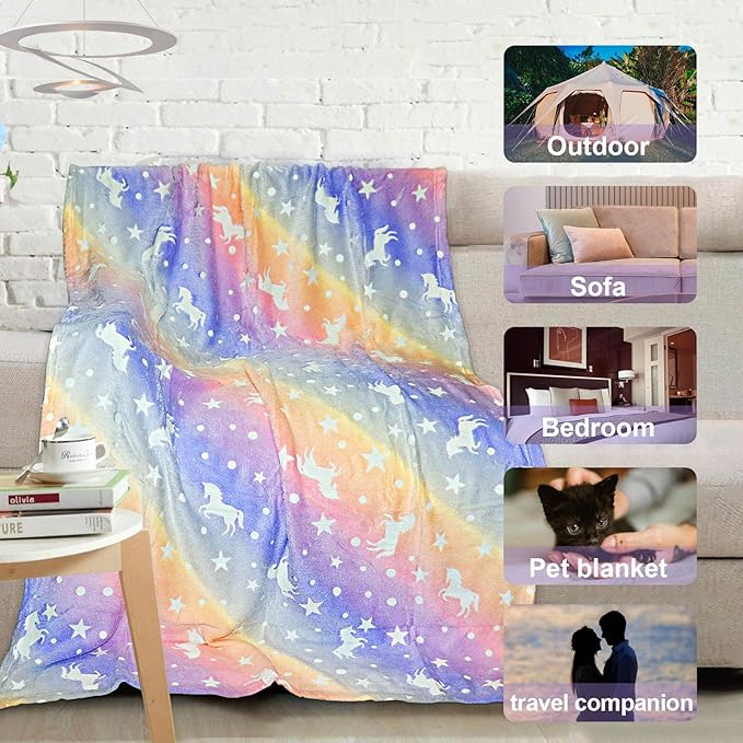 Unicorn Glow in The Dark Blankets for Kids, Soft Fleece Blankets for Girls/Toddler, Unicorns Gifts for Girls Age 3-12 30"x 40"