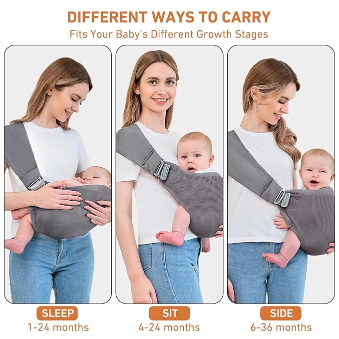 Baby Sling Carrier, Baby Carrier Newborn to Toddler, Mesh Toddler Carrier, Lightweight Breathable Summer Baby Wraps Carrier, Baby Carriers One Size Fits All (Dark Grey)