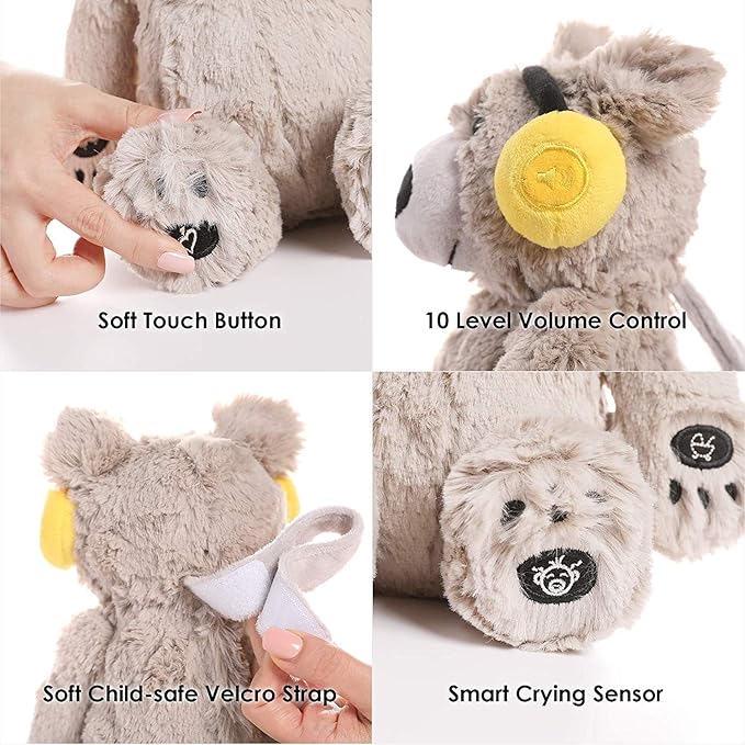 BEREST Baby Sleep Soother Cry Activated Sensor Toys, Heartbeat Bear for Babies, Plush Stuffed Animal for Newborn Infants, Babies Toy Vibrating with Mom’s Heartbeat,Baby Shower Gifts for Boys and Girls