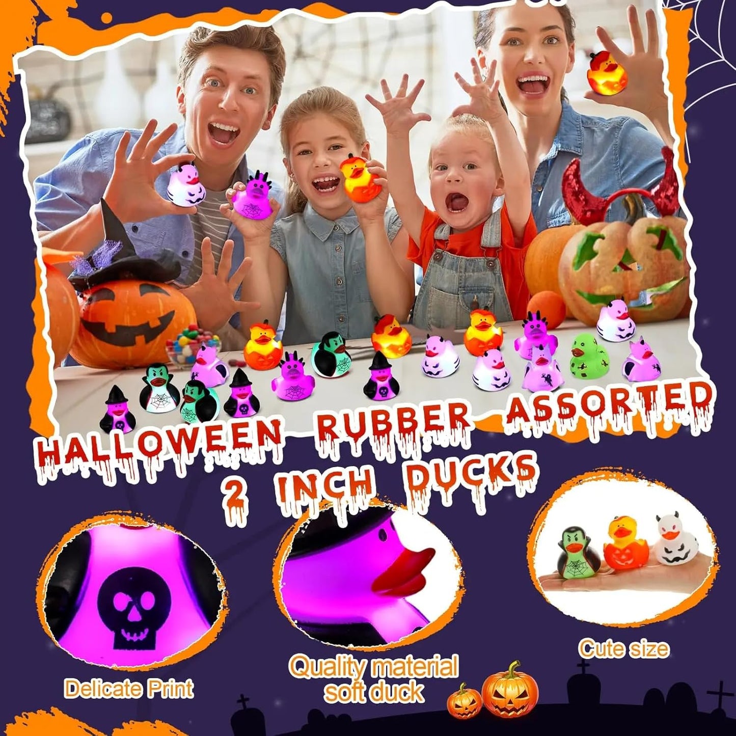 Halloween Rubber Duckies in Bulk Glow in The Dark Rubber Ducks Light up Halloween Mini Duckies Bath Toys for Halloween Party Favor Decor Pool Bathtub Baby Shower Toy Gifts for Kids(48)