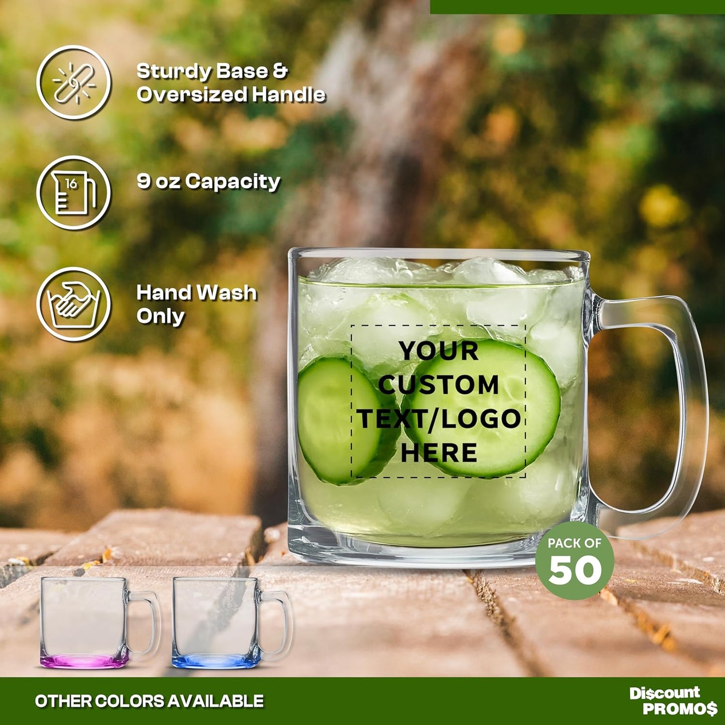 DISCOUNT PTOMOS Custom Small Glass Coffee Mugs 9 oz. Set of 50, Personalized Bulk Pack - Perfect for Coffee, Tea, Espresso, Hot Cocoa, Other Beverages - Clear