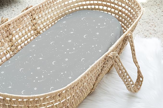 Baby Bassinet Sheets for Boy, Girl (Galaxy, Moon and Stars) 2-Pack - Fitted Bedside Bassinet Sheets - Buttery Soft Cotton Blend for Standard Mattress Pad - Compatible with Halo BassiNest