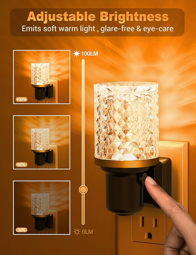 JandCase LED Night Light Amber, Dimmable Night Lights Plug into Wall, Modern Nightlight with Auto On Off Light Sensor, Amber Night Light 0-100LM Brightness for Bathroom Hallway Bedroom Decor