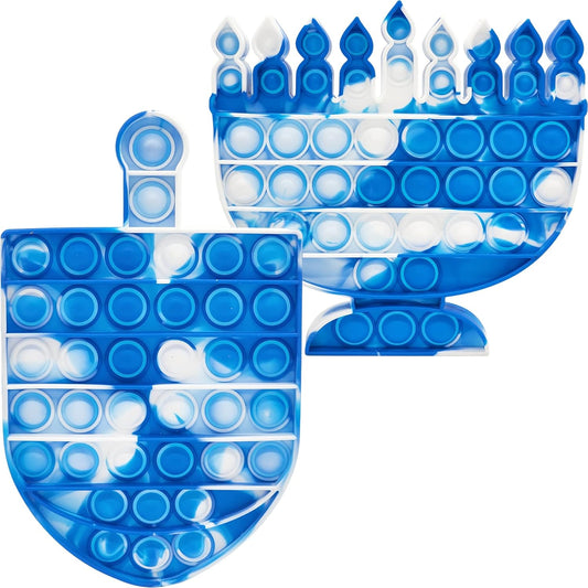The Dreidel Company Dreidel Poppit - Pop Fidget Toy Poppers - Hanukkah, Anti-Anxiety Toys (Menorah & Dreidel Set BLU/WHT)