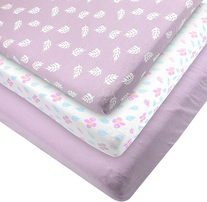 Bublo Baby 100% Organic Cotton 3 Pack and Play Sheets Fitted 38x24 – Soft Breathable Mini Crib Mattress Sheets for Baby, Portable Crib Sheets for Playpen or Travel Crib