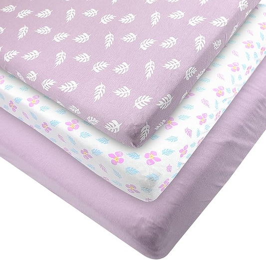 Bublo Baby 100% Organic Cotton 3 Pack and Play Sheets Fitted 38x24 – Soft Breathable Mini Crib Mattress Sheets for Baby, Portable Crib Sheets for Playpen or Travel Crib