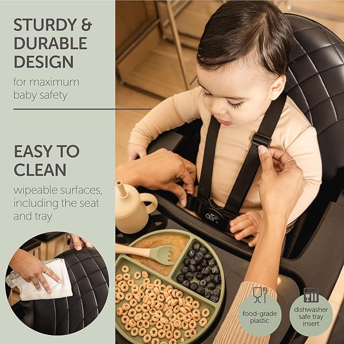 Convertible High Chair for Babies, Toddlers, Kids & Children - Wooden Highchair with Adjustable Height & Dishwasher Safe Tray - Wood Feeding & Dining Chair - Converts to Booster Seat (Black)