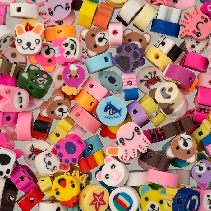 120pcs John Bead 9mm Animals Polymer Clay Craft Beads for Jewelry Bracelet Making