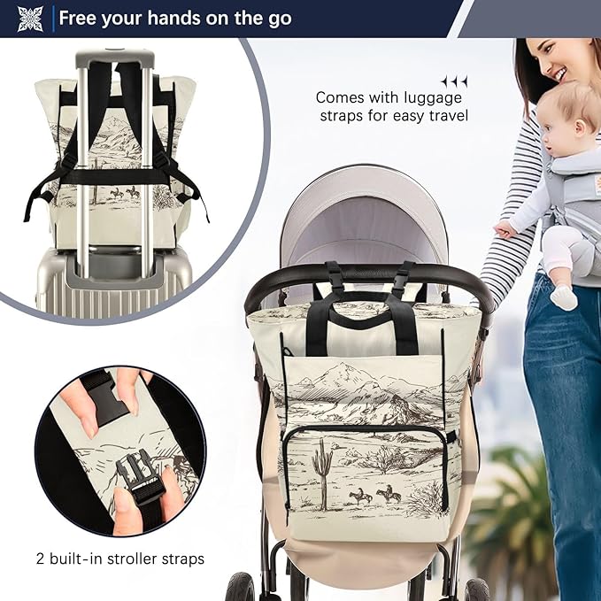 Diaper Bag Backpack West Desert with Cowboys Travel Diaper Bags for Women, 10L Functional Baby Changing Bag with Insulted Pockets, Stroller Straps