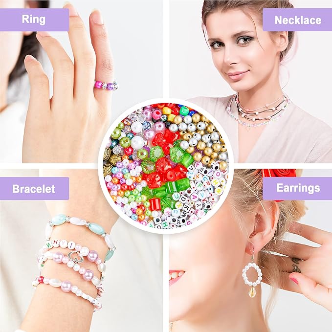 Jewelry Making Kit, 1960 pcs, Supplies Includes Beads, Instructions, Findings, Wire for Bracelet, Necklace, Earrings Making Kit for Adults by Inscraft