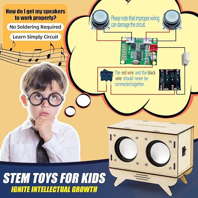 STEM Projects for Kids & Adults, Bluetooth Speaker Toy Set, DIY Science Experiment Electronics Kit, Beginner's Starter Set, Idea Gifts for Teenage Boy Girl Ages 10 11 12