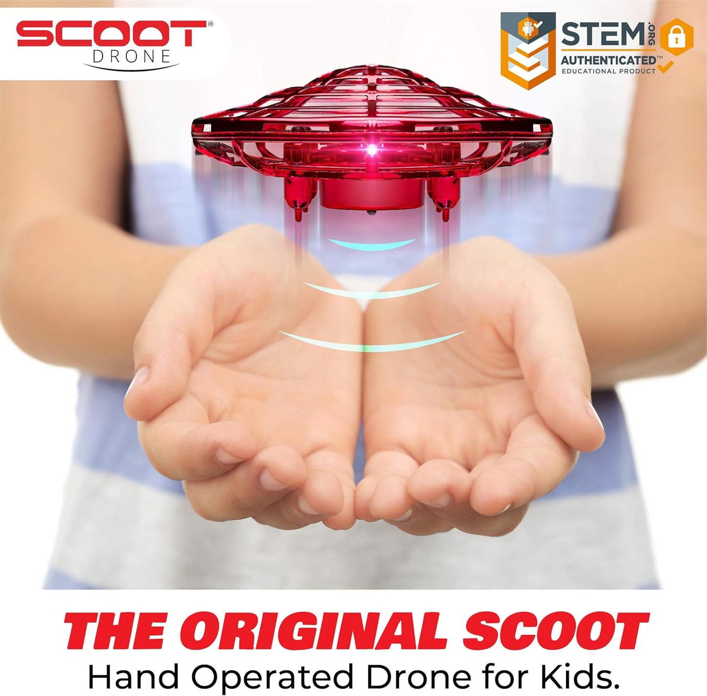 Force1 Scoot Hand Operated Drone for Kids or Adults - Hands Free Motion Sensor Mini Drones, Easy LED Indoor Rechargeable UFO Toy Flying Orb Ball Drone Toys for Boys and Girls (Red)