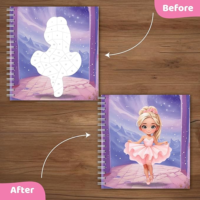 jackinthebox Sticker by Number Book, 12 Scenes Puzzle Paint by Sticker Book + Colouring Pages, Gifts for Birthday, Party Favor Toys for Girls, Arts & Crafts for Kids Age 7 8 9 10 - Little Fashionista