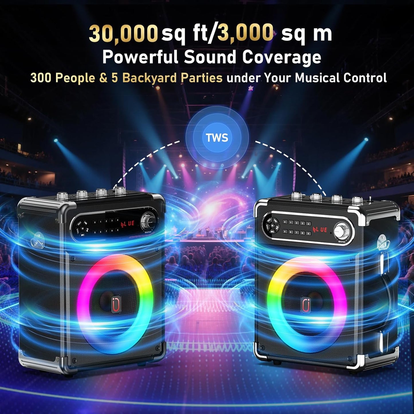 Karaoke Machine with 2 Wireless Microphones,【Upgraded 6.5"Woofer & 2"Tweeter】Portable Bluetooth 5.3 Karaoke Speaker, PA System with Bass/Treble/Echo Adjustment, Supports USB/AUX/TF/TWS for Home Party