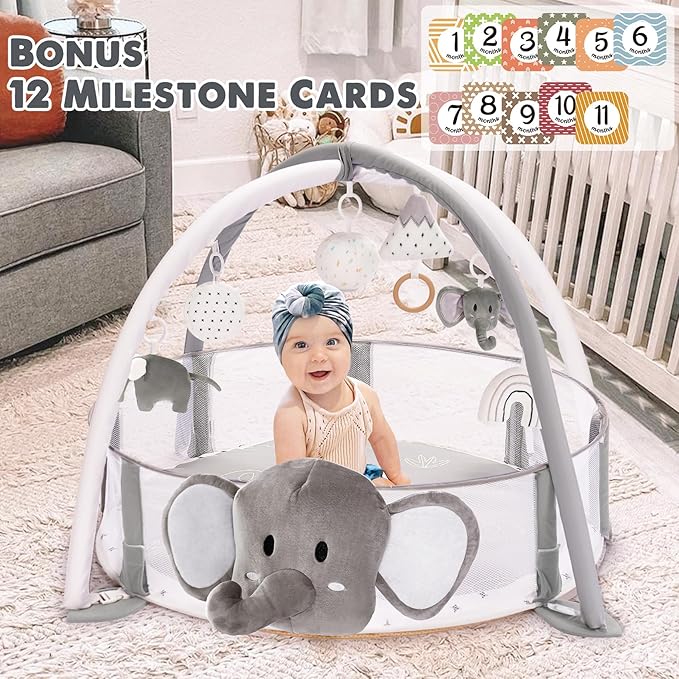 5-in-1 XL Large Baby Gym & Ball Pit, Play Mat & Play Gym, Combination Baby Activity Gym with Milestone Cards for Sensory Exploration and Motor Skill Development, Balls are not Included