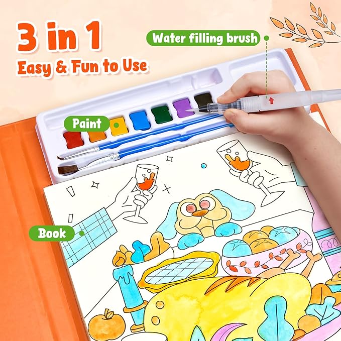 JoyCat Paint with Water Coloring Books for Toddlers, Watercolor Painting Sets for Kids Ages 3-5 4-8, Arts and Crafts Drawing Activities Toy Birthday Gift for Boys Girls (Thanksgiving)