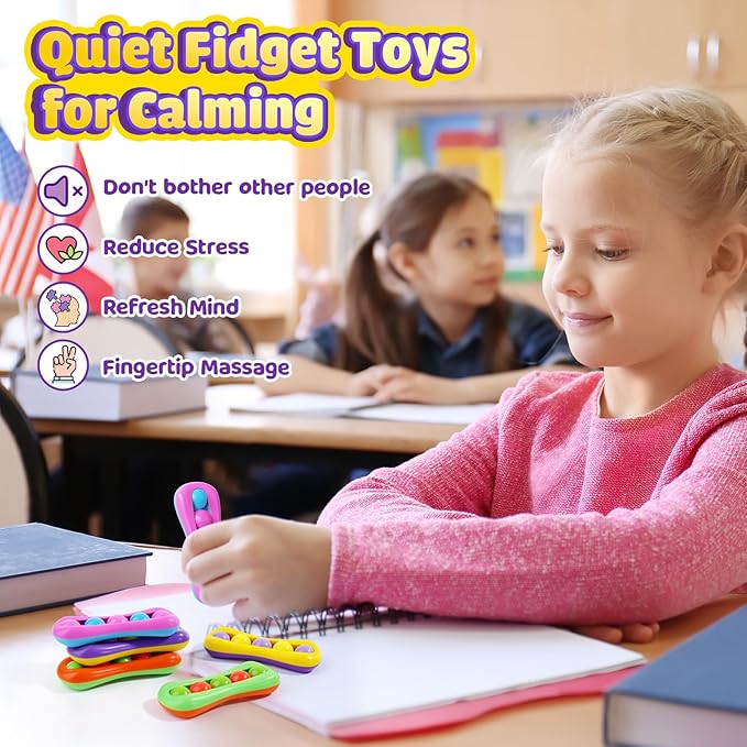 LESONG Fidget Sensory Toys for Kids: 6 Pack Colorful Finger Spinner Toys - Stress Relief ADHD Tools for Kids with Autism - Quiet Desk Fidgets for Anxiety Classroom - Gifts Christmas Stocking Stuffers