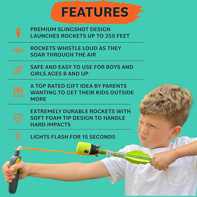 Light Up Foam Rocket Toys for Kids: Best LED Rocket Launcher Slingshot Lights Up & Makes Noise! for Boys & Girls. Outdoor Toy Party Favors Easter Stuffers & Great Gifts for Ages 8 9 10 11 12 13 +