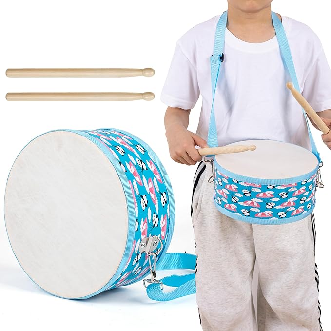 Kids Drum Set with Adjustable Strap: Toddler Musical Instrument for Ages 3-5, Wearable Drum Kit with Drumsticks, Educational Percussion Toy for Rhythm Music Development (Blue)