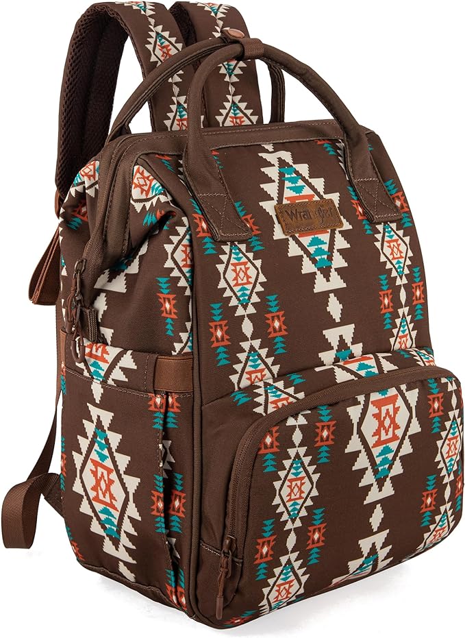 Wrangler Aztec Backpack Organized Daypack Travel Baby Bag with Stroller Strap and Side Bottle Pockets WG2204-9110CF