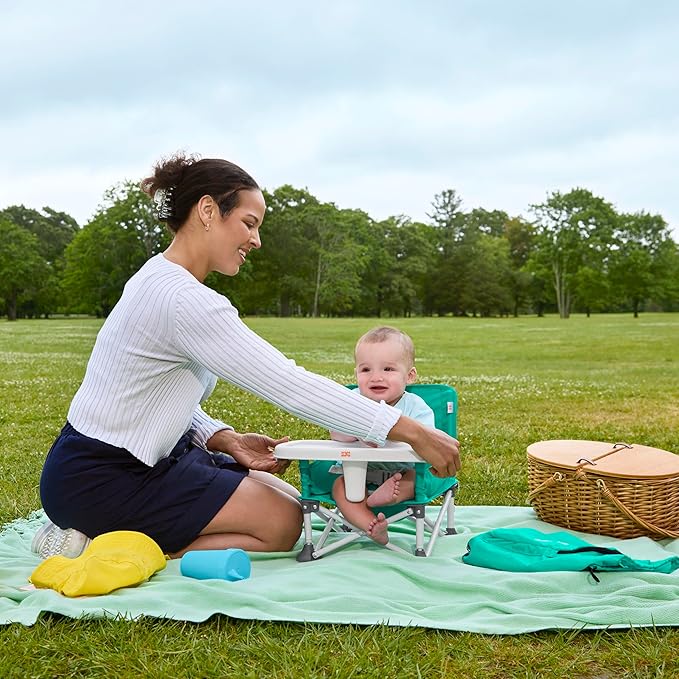 Bright Starts Pop 'N Sit Portable Booster, Indoor/Outdoor Use, Floor Seat with Feeding Tray, Teal, 6 Mos - 3 Yrs