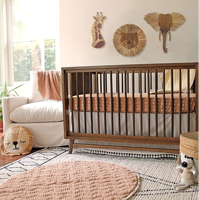 Crane Baby Handmade Wood Animal Safari Wall Art for Nursery Decor, Boho Jungle Theme, for Boys and Girls Lion 21L X 21W Brown