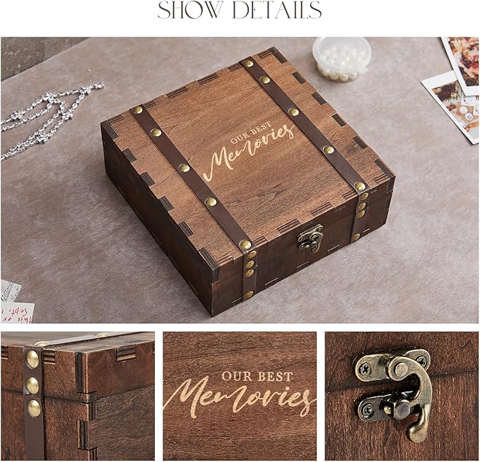 AW BRIDAL Wedding Memory Box for Keepsakes, Wooden Keepsake Boxes with Lid for Storage and Decorative, Wedding Gifts for Bride and Groom, Bridal Shower Gifts for Bride, Engagement Gift for Couples