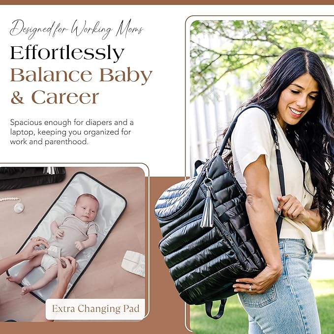 Citi Collective Gallery Diaper Bag Backpack - Casual Day-to-Day Backpack Fits 15" Laptop - Travel Bag with Multiple Compartments, Pockets, Portable Changing Pad, and Shoulder Strap-Black