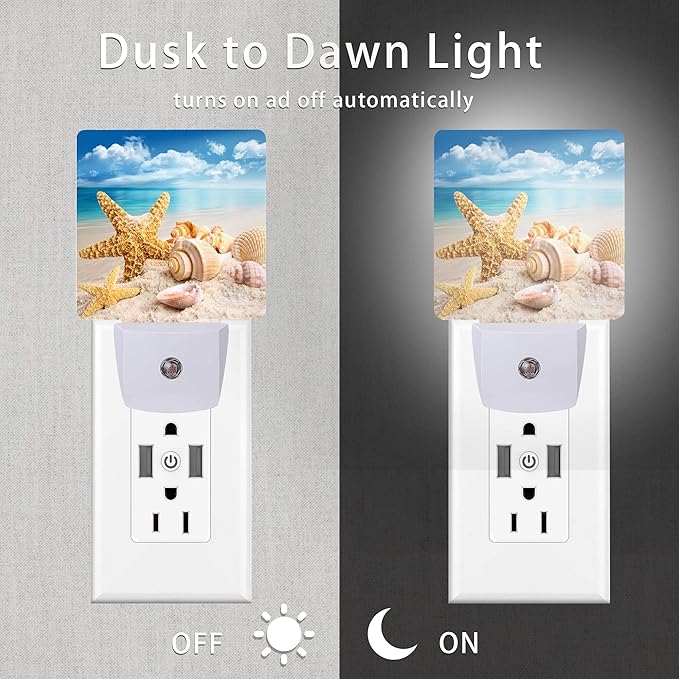 Starfish and Seashells Beach Night Light,Night Lights Plug into Wall for Boys Girls, Led Lights Indoor Home Decor 0.5W Nightlight Sleep Friendly