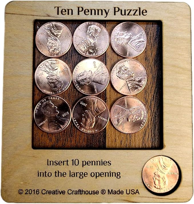 10 Penny Puzzle - Coffee Table Puzzle - Executive Toy - Wood Brain Teaser