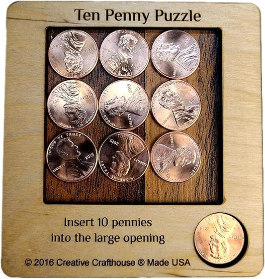 10 Penny Puzzle - Coffee Table Puzzle - Executive Toy - Wood Brain Teaser