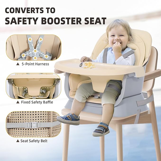 8 in 1 Baby Highchair, Convertible High Chair for Babies and Toddlers, Booster Seat w/5-Point Safety Belt, Toddler Building Block Table, Dishwasher Safe Tray, No Tool Install, Coffee
