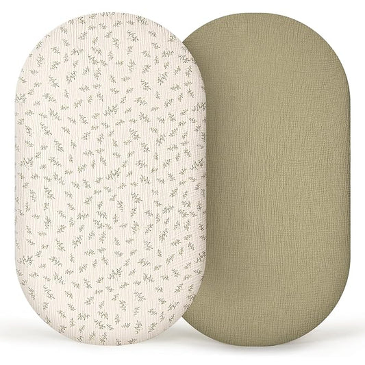 lulumoon Muslin Bassinet Sheets Baby: Cotton Bassinet Sheets Fitted for Boys and Girls - Bassinet Mattress Sheets for Oval Rectangle or Hourglass