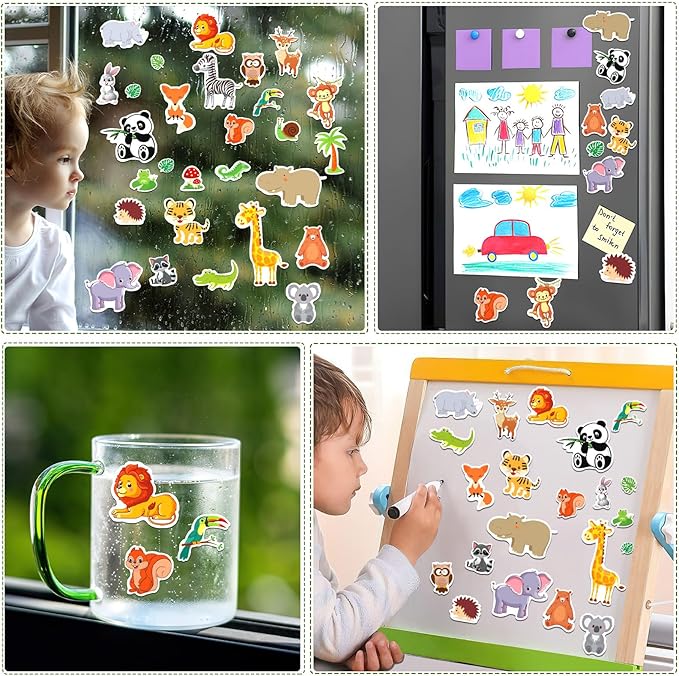MARFOREVER 50 PCS Jungle Animals Window Gel Clings Stickers Removable and Reusable Window Clings Decals Thick Gel Clings for Adults Kids Classroom Nursery Home Zoo Animals Party Supplies Decorations